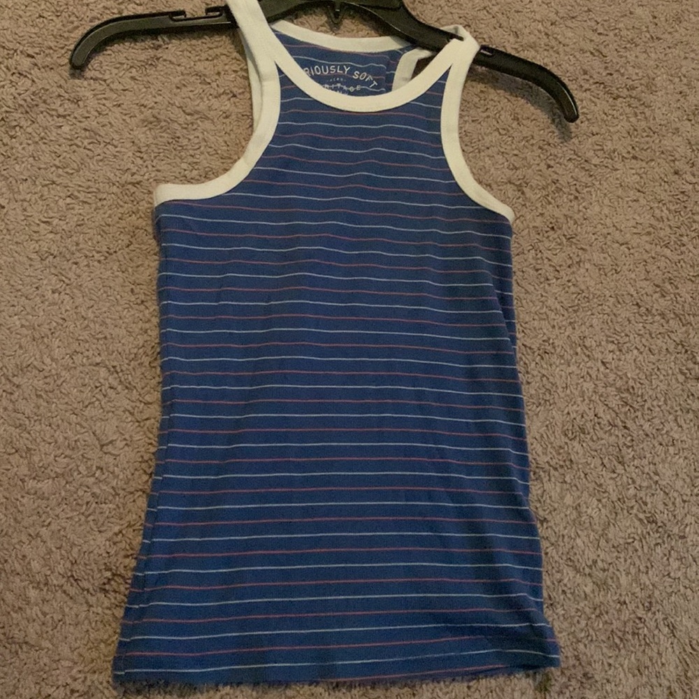 Striped high neckline tank